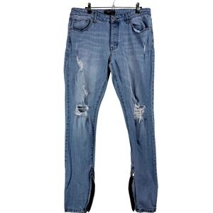 Forever 21 Men Light Wash Skinny Fit‎ Ripped Zipper Ankle Jeans Size 34